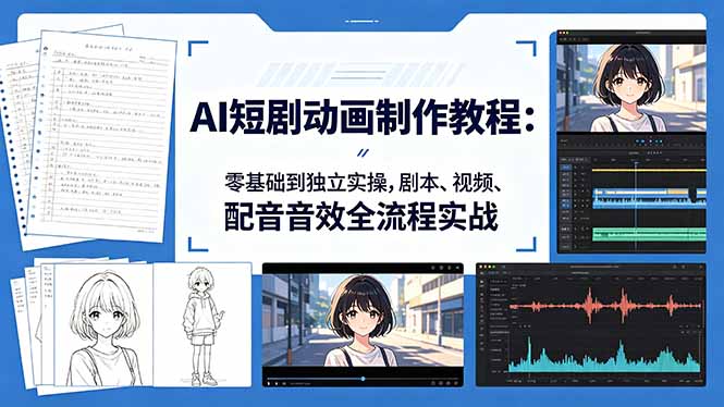 AI短剧动画制作教程：零基础到独立实操，剧本、视频、配音音效全流程实战
