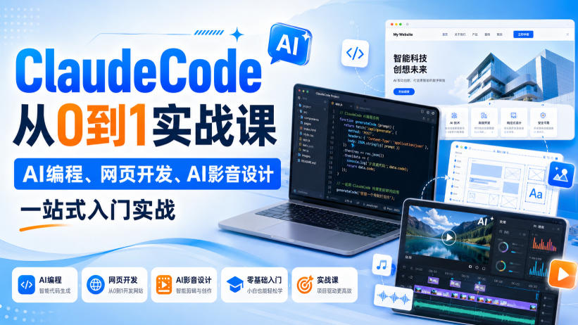 ClaudeCode从0到1实战课，AI编程、网页开发、AI影音设计一站式入门实战