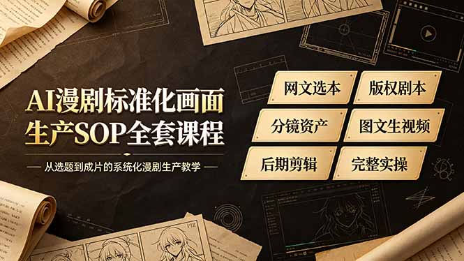AI漫剧标准化画面生产SOP全套课程-更新，网文选本版权剧本分镜资产全覆盖，图文生视频后期剪辑完整实操教学
