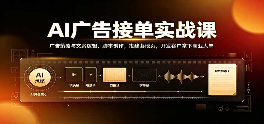 AI广告接单实战：广告策略与文案逻辑，脚本创作，搭建落地页，开发客户拿下商业大单