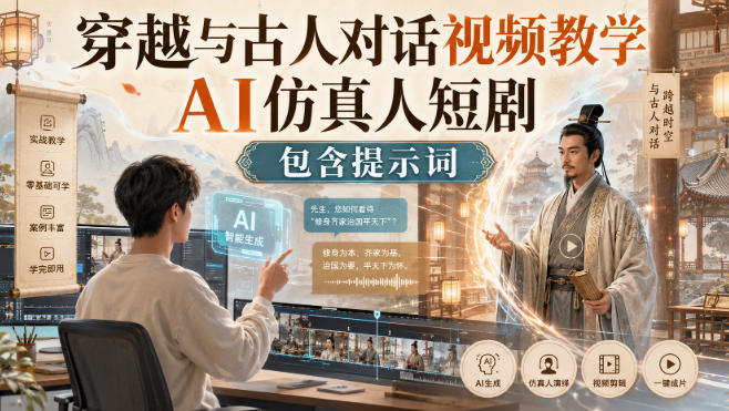 穿越与古人对话视频教学，AI仿真人短剧，包含提示词