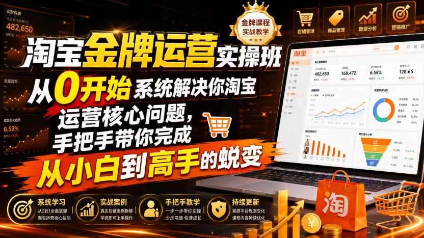 淘宝金牌运营实操班，从0开始系统解决你淘宝运营核心问题，手把手带你完成从小白到高手的蜕变(2026年7月)