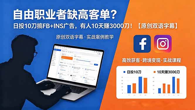 自由职业者缺高客单？日投 10 刀搞 FB+INS 广告，有人 10 天赚 3000 刀！【原创双语字幕】