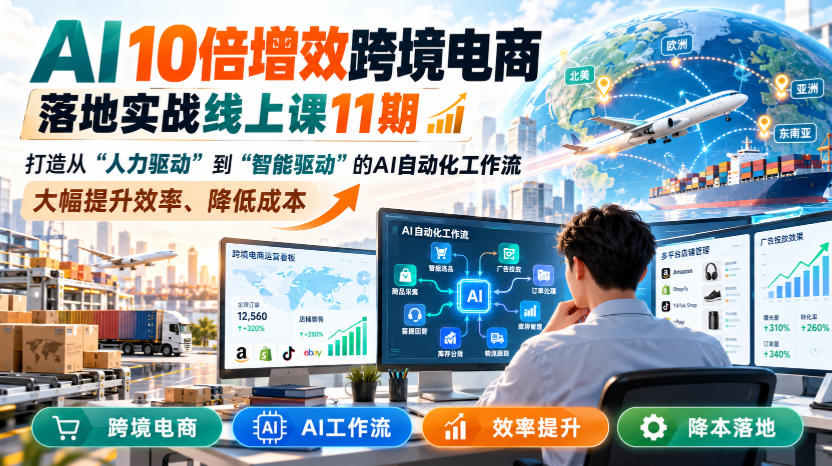 AI 10倍增效跨境电商落地实战线上课11期，打造从人力驱动到智能驱动的AI自动化工作流，大幅提升效率、降低成本