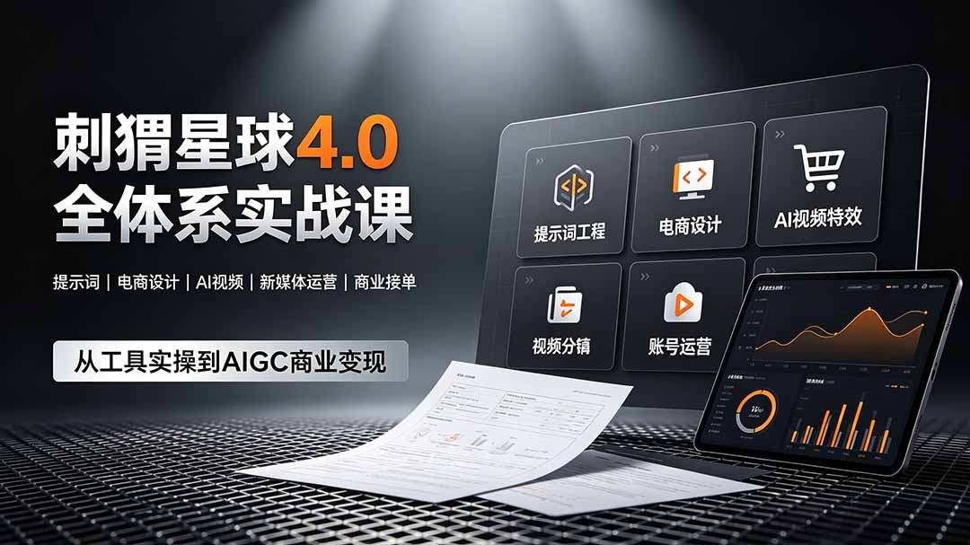 刺猬星球4.0全体系实战课，覆盖提示词工程、电商设计、AI视频特效与新媒体运营，一站式掌握AIGC商业核心技能