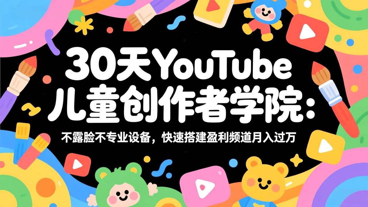 30天YouTube儿童创作者学院：不露脸不专业设备，快速搭建盈利频道月入过万