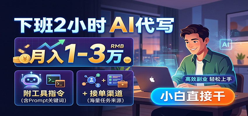 下班2小时AI代写，月入1-3万，附工具指令+接单渠道，小白直接干