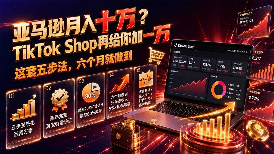 亚马逊月入十万？TikTok Shop再给你加一万——这套五步法，六个月就做到【原创双语字幕】