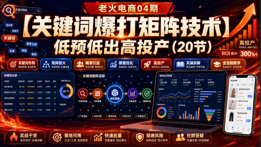 老火电商04期：【关键词爆打矩阵技术】低预低出高投产(20节)