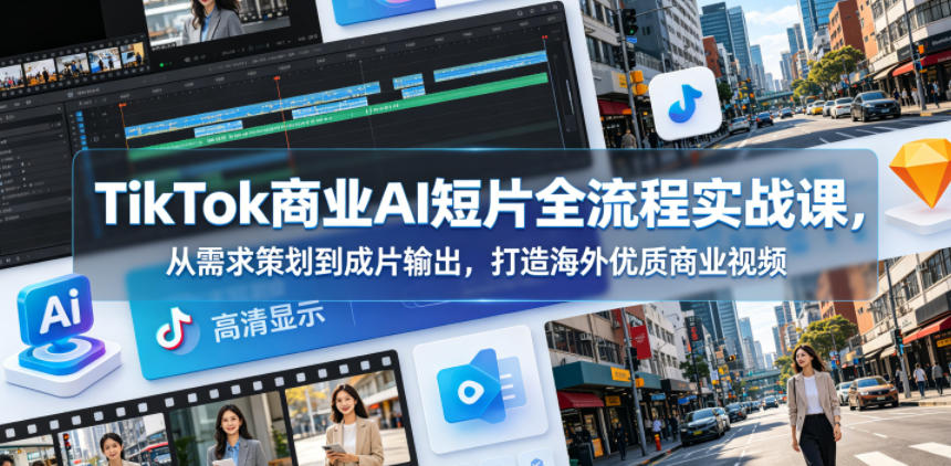 TikTok商业AI短片全流程实战课，从需求策划到成片输出，打造海外优质商业视频