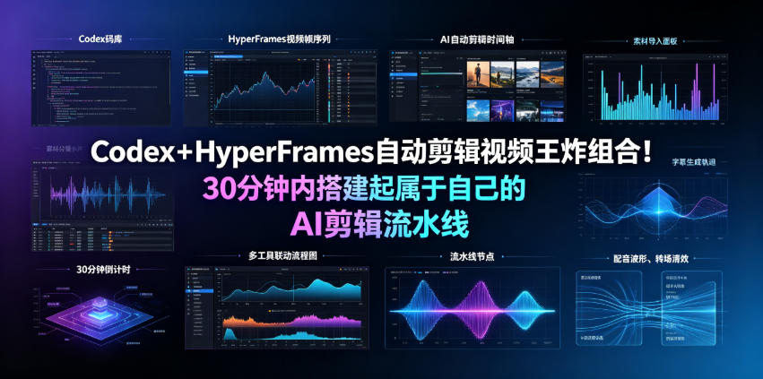 Codex＋HyperFrames自动剪辑视频王炸组合！30分钟内搭建起属于自己的AI剪辑流水线(完整版实操教程手册)