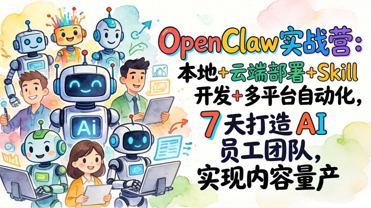 OpenClaw实战营：本地+云端部署+Skill开发+多平台自动化，7 天打造 AI 员工团队，实现内容量产
