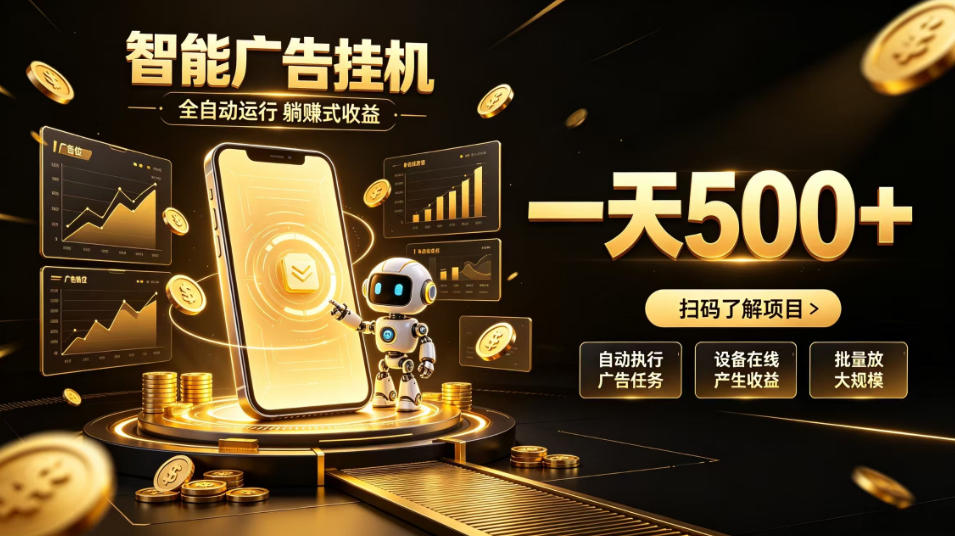 智能广告挂G项目，无需人工值守，全自动躺賺增收，单日收益可达500+【揭秘】