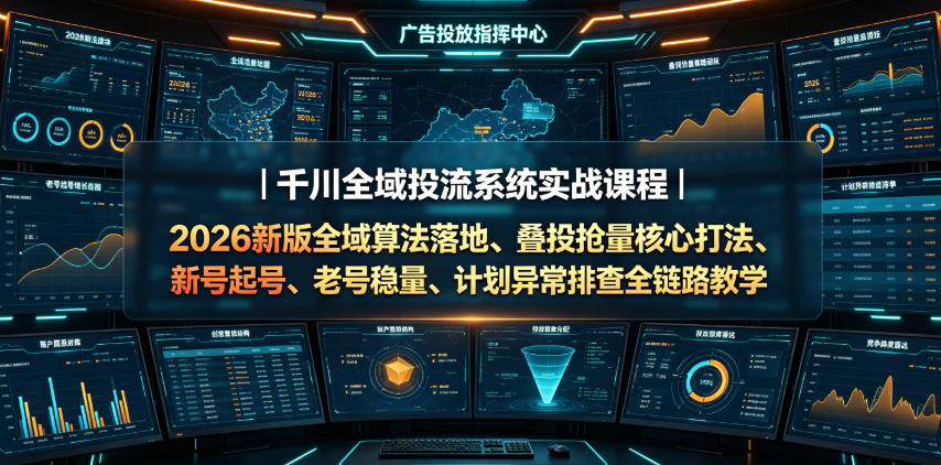 千川全域投流系统实战课程｜2026新版全域算法落地、叠投抢量核心打法、新号起号、老号稳量、计划异常排查全链路教学