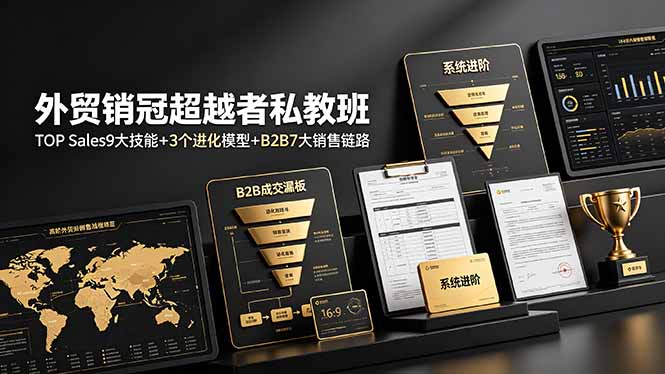 外贸销冠超越者私教班：TOP Sales9大技能+3个进化模型+B2B7大销售链路，系统进阶