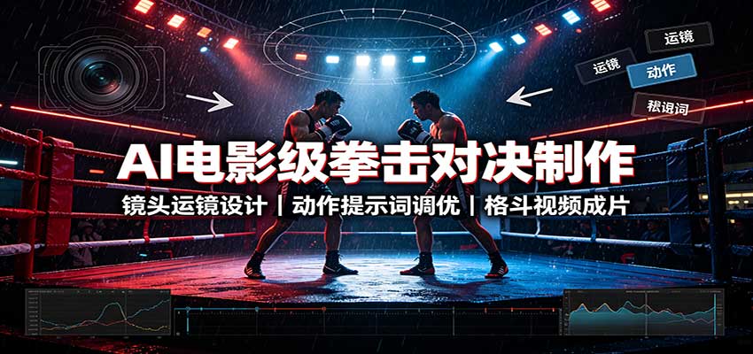 AI电影级拳击对决制作：镜头运镜设计，动作提示词调优，格斗视频成片
