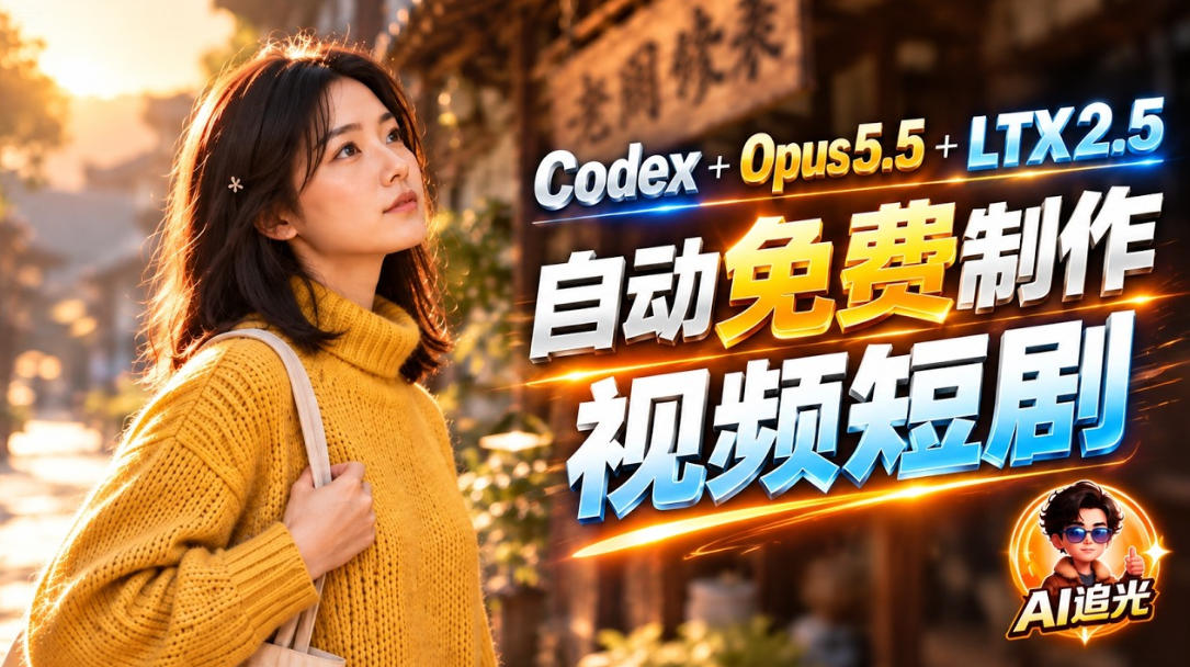 【无水印】Codex出图+免费LTX-2.5生成视频，Claude Opus 5.5全自动剪出1分钟情感短剧《停了的表》