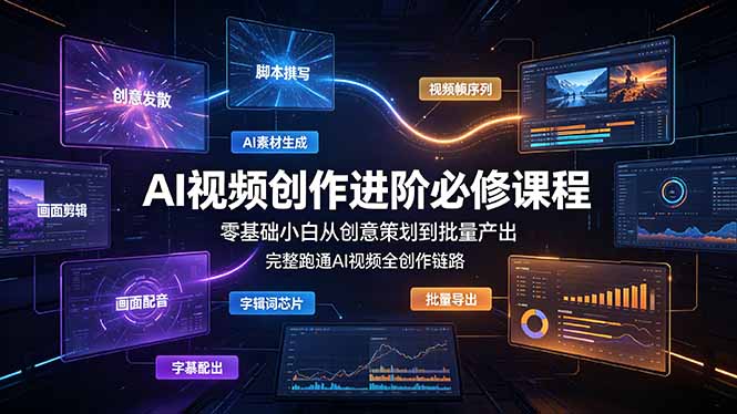 AI视频创作进阶必修课程：零基础小白从创意策划到批量产出，完整跑通AI视频全创作链路