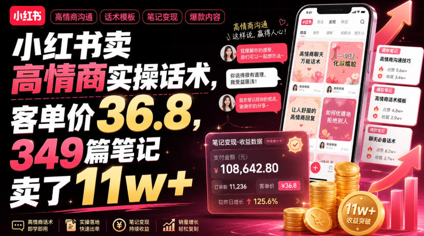 小红书卖高情商实操话术，客单价36.8，349篇笔记卖了11w+！