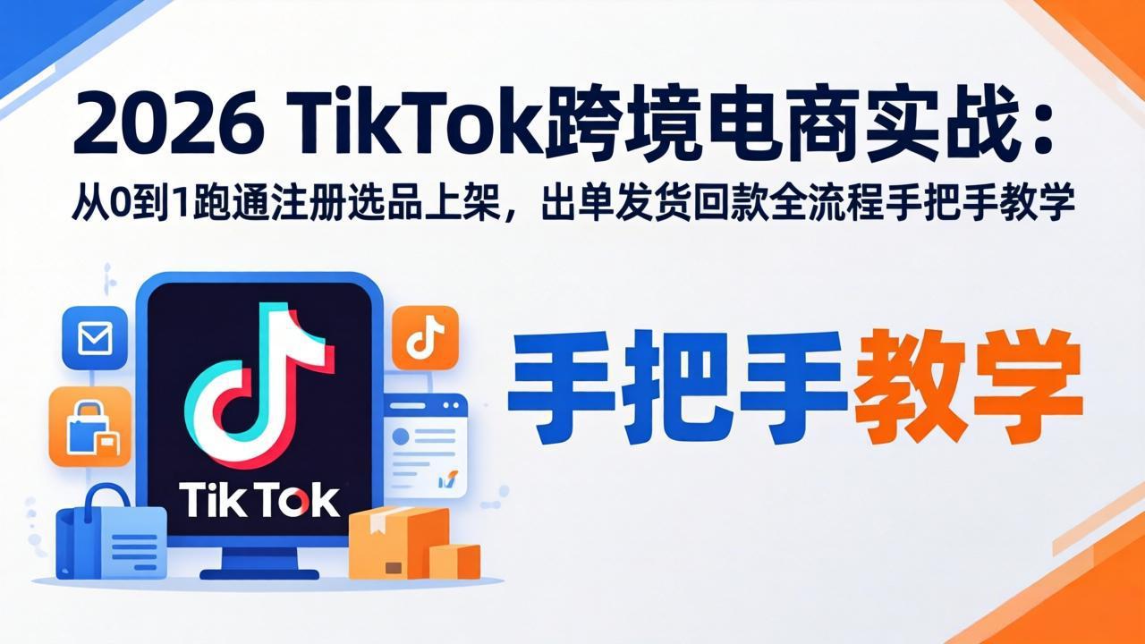 2026TikTok跨境电商实战：从0到1跑通注册选品上架，出单发货回款全流程手把手教学
