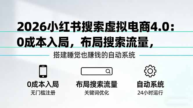 2026小红书搜索虚拟电商4.0：0成本入局，布局搜索流量，搭建睡觉也赚钱的自动系统