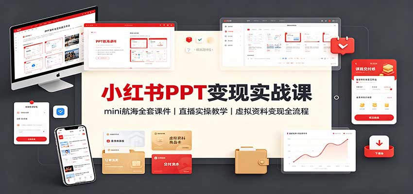 小红书PPT变现实战课：mini航海全套课件+直播实操教学，虚拟资料变现全流程