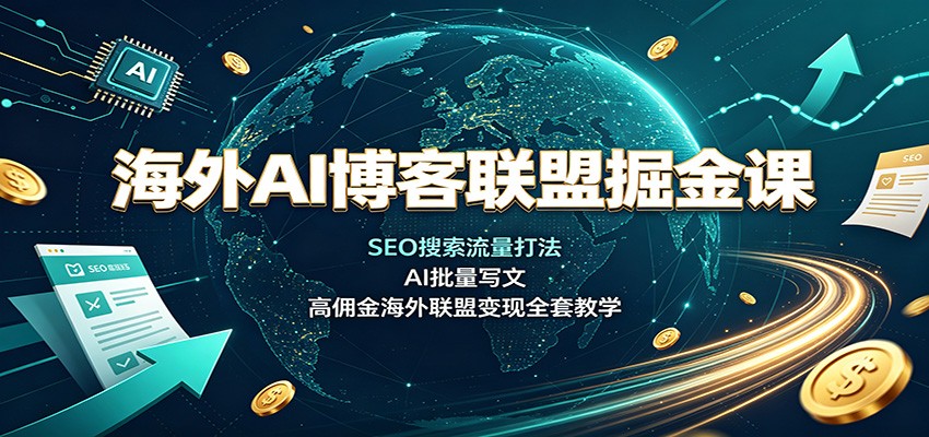 海外AI博客联盟掘金课：SEO搜索流量打法，AI批量写文，高佣金海外联盟变现全套教学