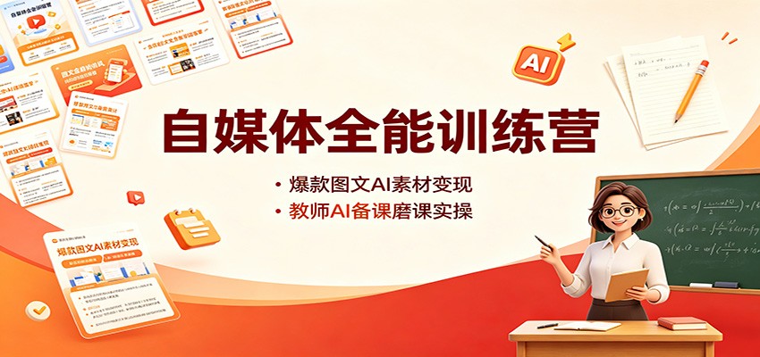 自媒体全能训练营：爆款图文AI素材变现，教师AI备课磨课实操