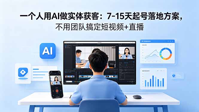 一个人用AI做实体获客：7-15天起号落地方案，不用团队搞定短视频+直播