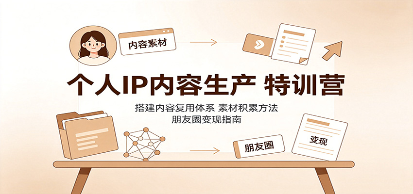 个人IP内容生产特训营：搭建内容复用体系，素材积累方法，朋友圈变现指南