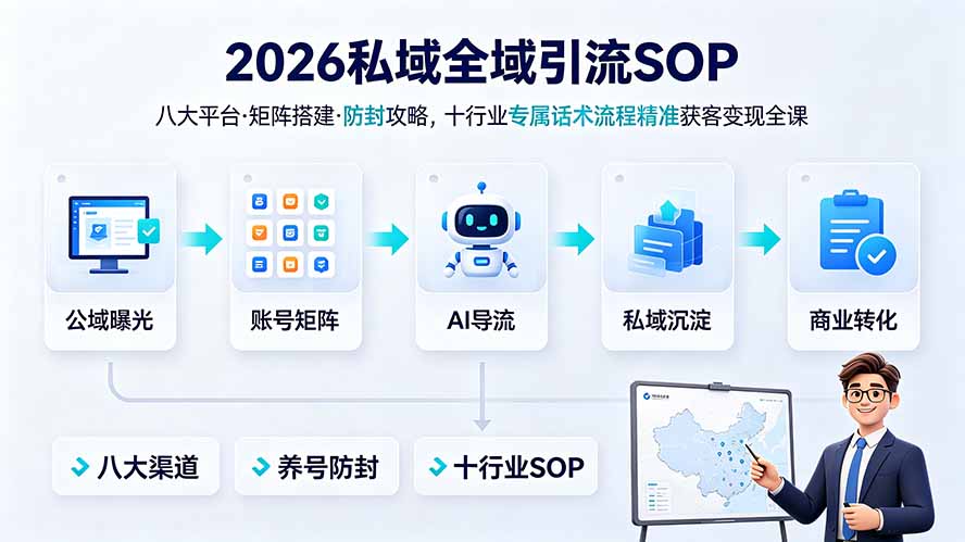 2026私域全域引流SOP｜八大平台·矩阵搭建·防封攻略，十行业专属话术流程精准获客变现全课