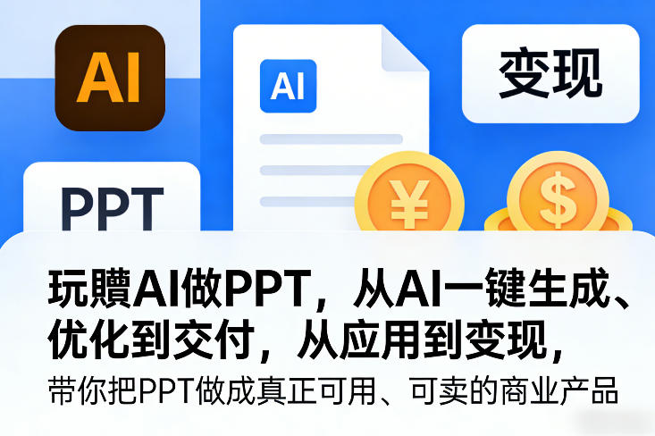 玩賺AI做PPT，从AI一键生成、优化到交付，从应用到变现，带你把PPT做成真正可用、可卖的商业产品