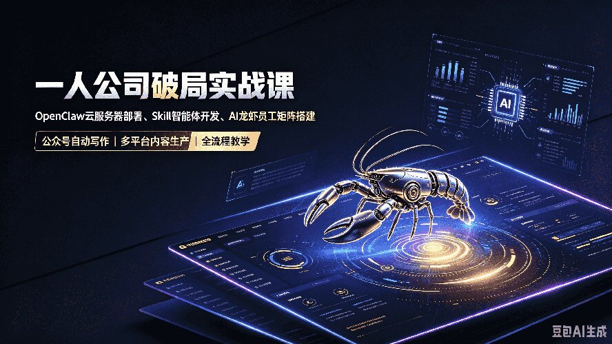 一人公司破局实战课｜OpenClaw云服务器部署、Skill智能体开发、AI龙虾员工矩阵搭建，公众号自动写作与多平台内容…