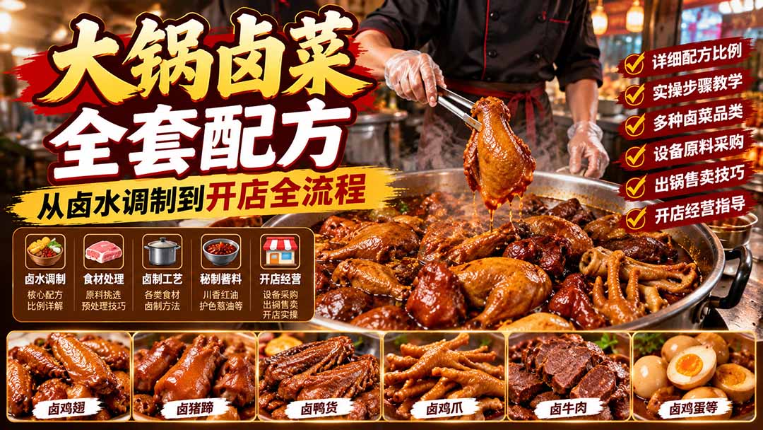 大锅卤菜全套配方，从卤水调制到开店全流程，感觉学会了去摆摊也不错