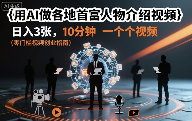 用AI做各地首富人物介绍视频，日入3张，10分钟一个视频