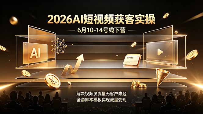 2026AI短视频获客实操6月10-14号线下营，解决视频没流量无客户难题，全套脚本模板实现流量变现
