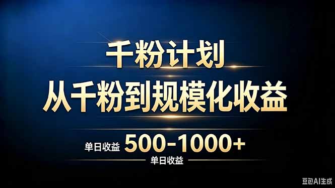 抖音千粉账号计划，从千粉到规模化收益 500-1000+单日收益