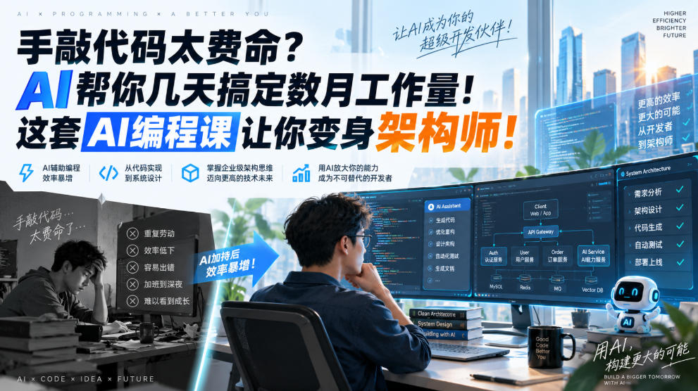 手敲代码太费命？AI帮你几天搞定数月工作量！这套AI编程课让你变身架构师！【原创双语字幕】
