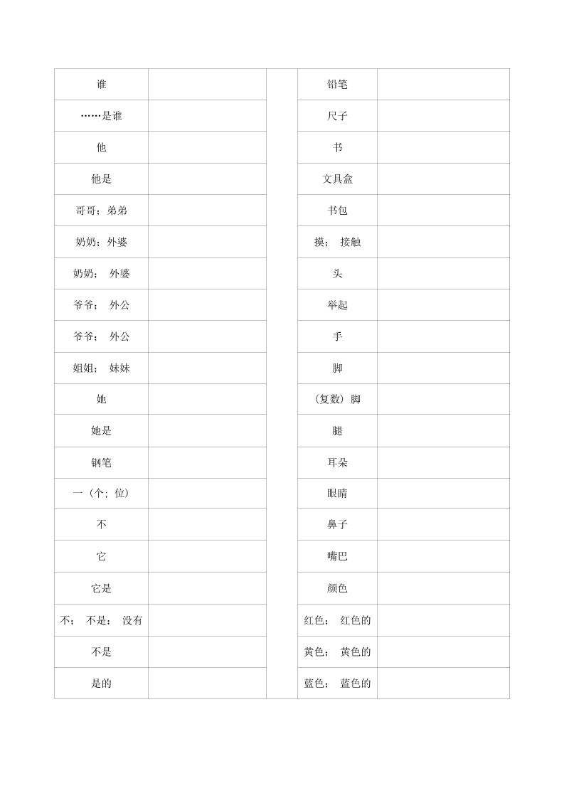 新湘少版三年级上册英语Unit1-10单词汉译英