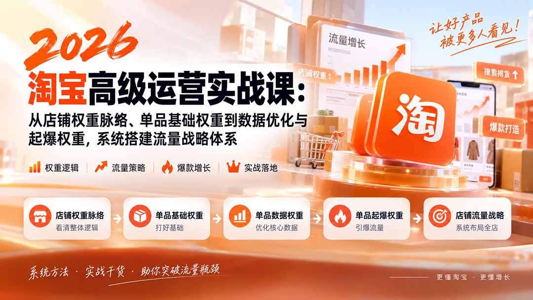 2026淘宝高级运营实战课：从店铺权重脉络、单品基础权重到数据优化与起爆权重，系统搭建流量战略体系