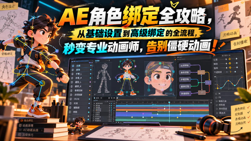 【无水印】AE角色绑定全攻略，从基础设置到高级绑定的全流程，秒变专业动画师，告别僵硬动画！【原创双语字幕】