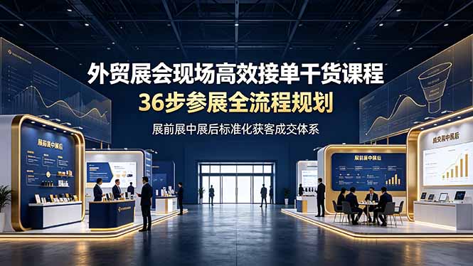 外贸展会现场高效接单干货课程，36步参展全流程规划，展前展中展后标准化获客成交体系