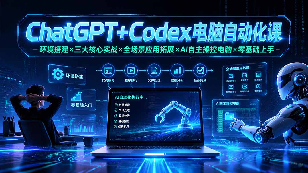 ChatGPT+Codex电脑自动化课：环境搭建×三大核心实战×全场景应用拓展×AI自主操控电脑×零基础上手