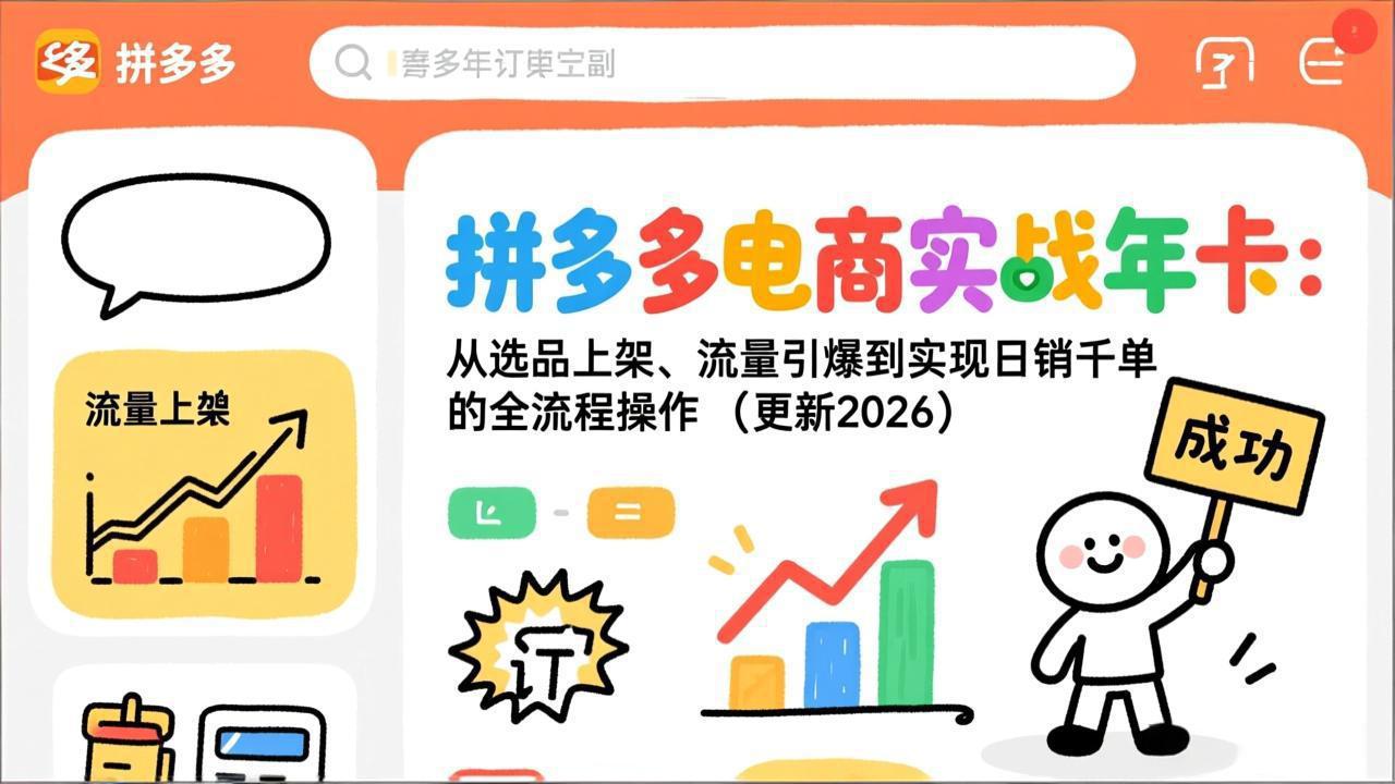 拼多多电商实战年卡：从选品上架、流量引爆到实现日销千单的全流程操作(更新2026年8月