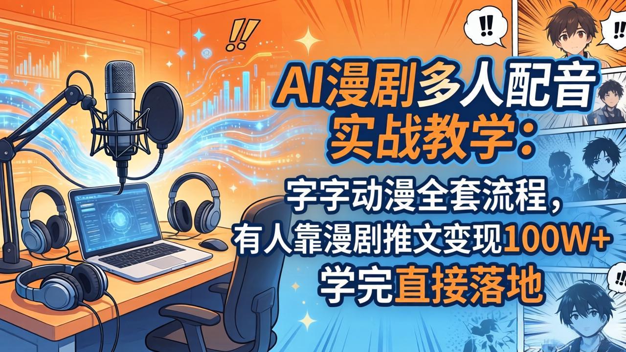 AI漫剧多人配音实战教学：字字动漫全套流程，有人靠漫剧推文变现100W+，学完直接落地
