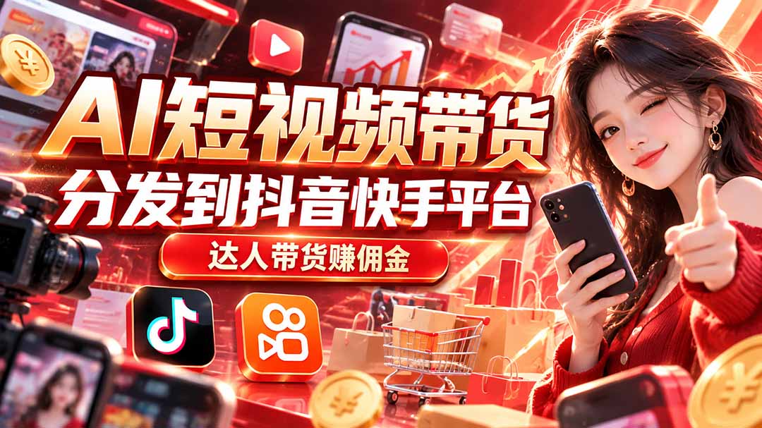 【AI短视频带货】分发到抖音快手平台，达人带货赚佣金