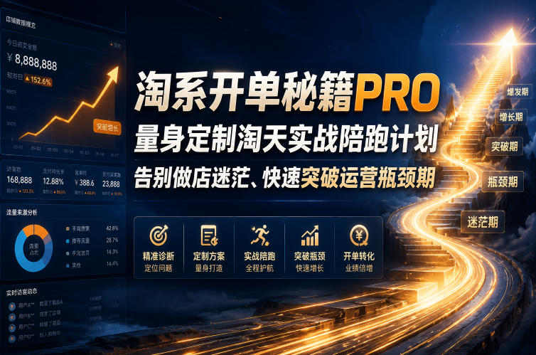 淘系开单秘籍PRO，量身定制淘天实战陪跑计划，告别做店迷茫、快速突破运营瓶颈期(20260709)