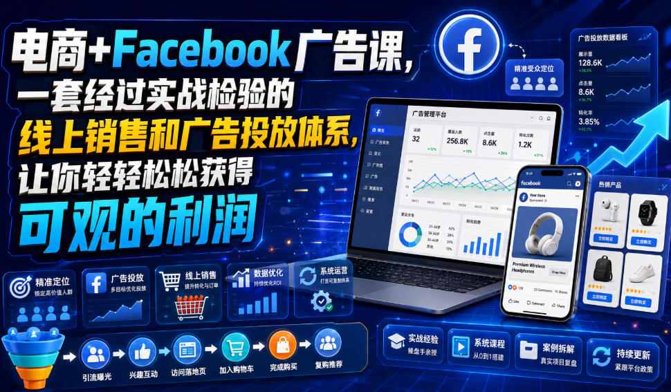 电商+Facebook广告课，一套经过实战检验的线上销售和广告投放体系，让你轻轻松松获得可观的利润【原创双语字幕】