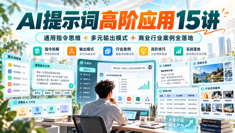 AI提示词高阶应用15讲｜通用指令思维+多元输出模式+商业行业案例全落地