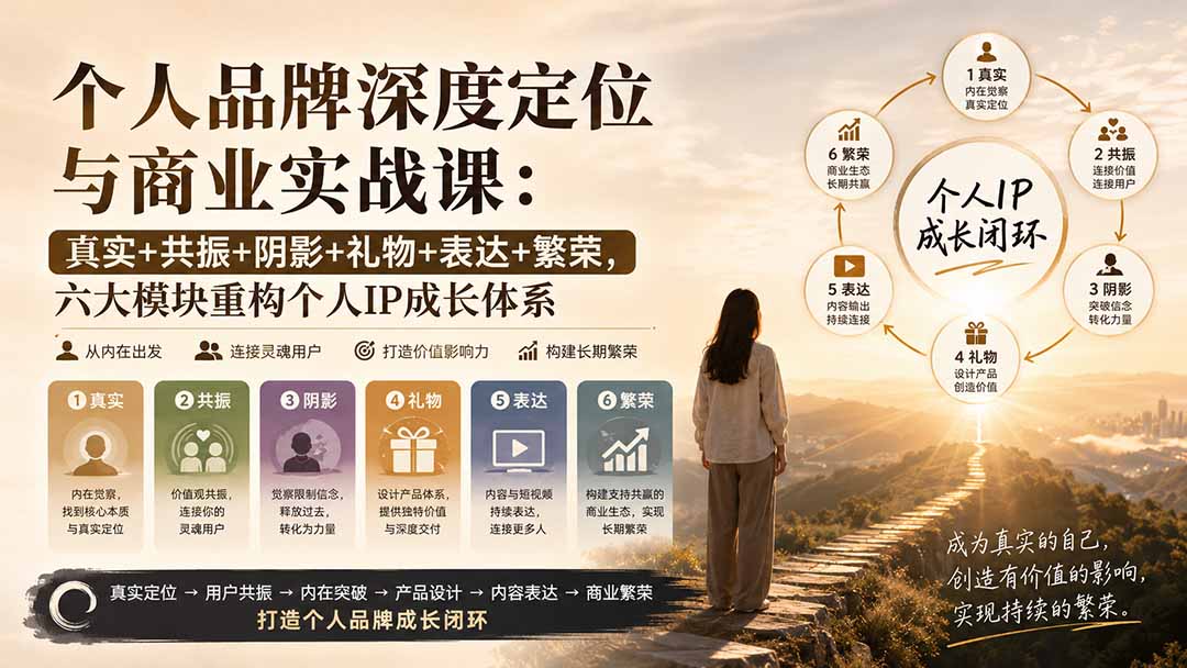 个人品牌深度定位与商业实战课：真实+共振+阴影+礼物+表达+繁荣，六大模块重构个人IP成长体系